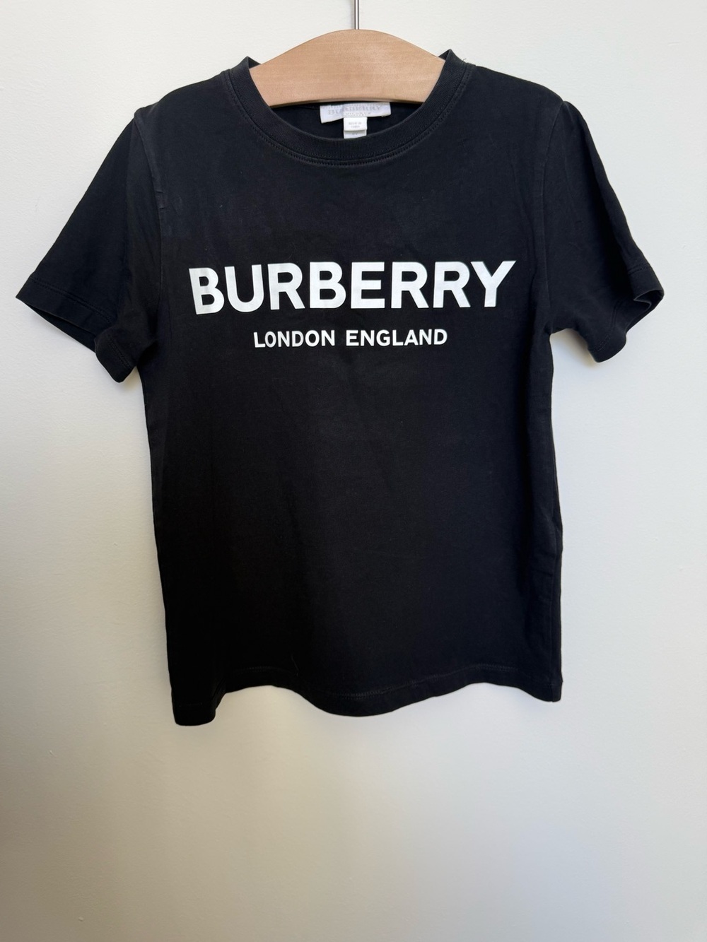 Burberry Black Kids Logo Tee with White Text